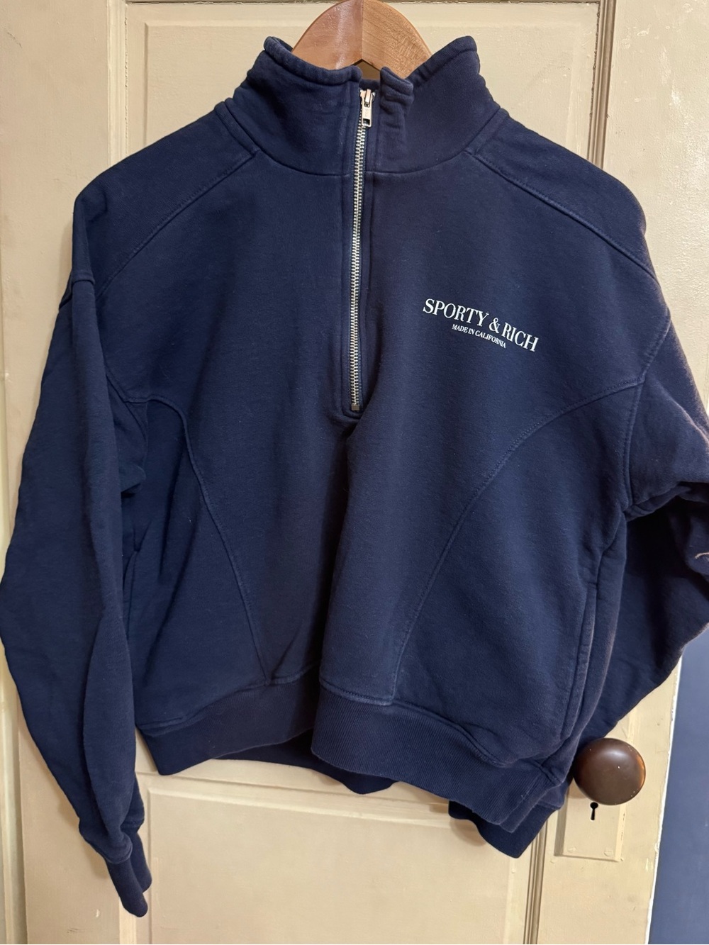 SPORTY & RICH Women’s Quarter Zip Sweatshirt Navy Blue Size S Pullover